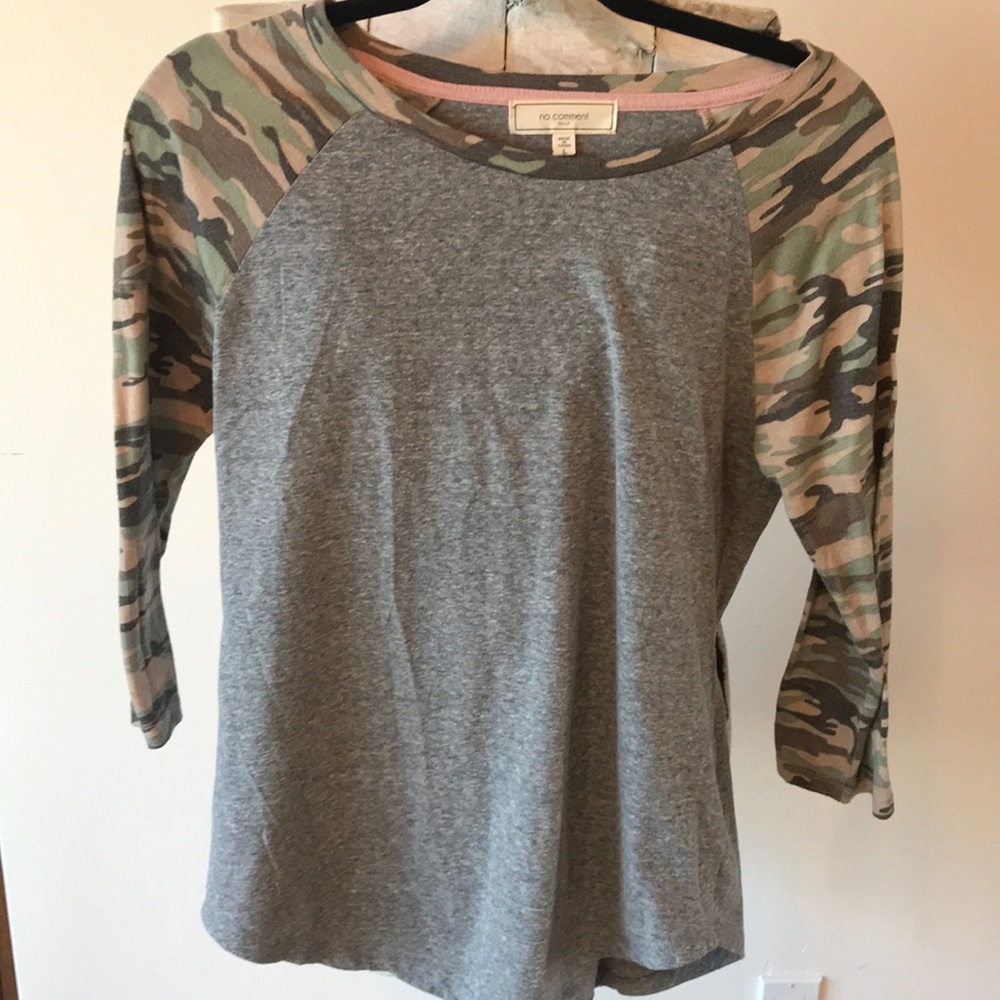 🎀 5x$25 🎀 Baseball style Tee camo/grey t shirt 3/4 sleeve - Large